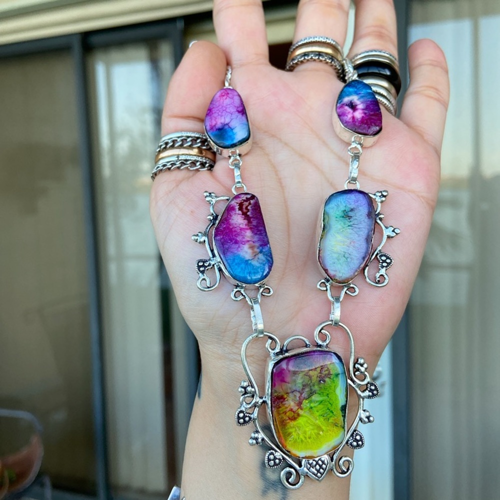 925 Sterling silver rainbow solar quartz necklace - Picture 7 of 8